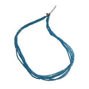 Blue Beaded Multi Strand Necklace Lobster Clasp Adjustable 17" to 19" Length